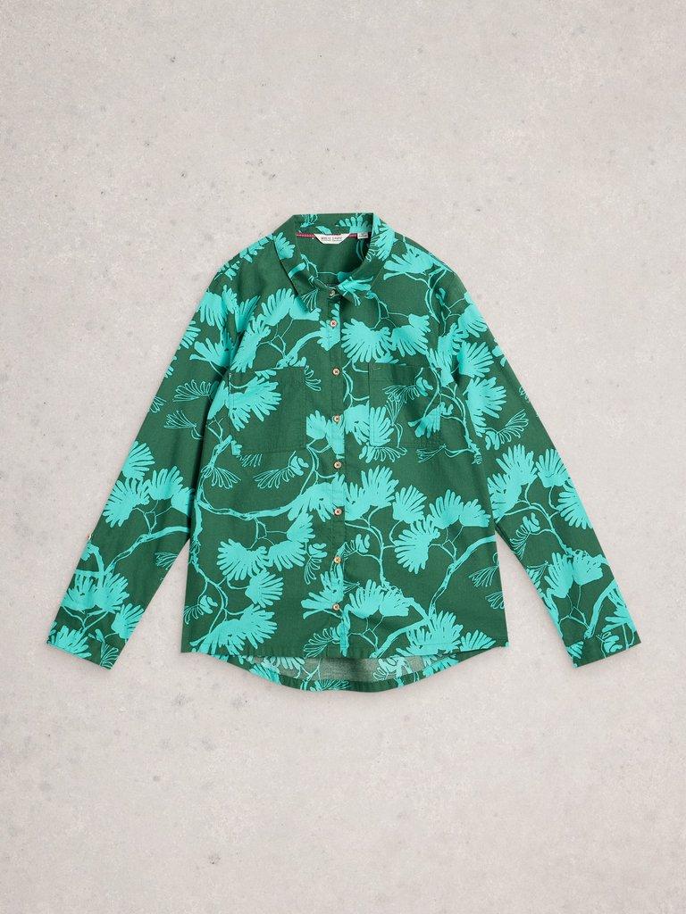 Sophie Long Sleeve Organic Cotton Shirt in GREEN PR - FLAT FRONT