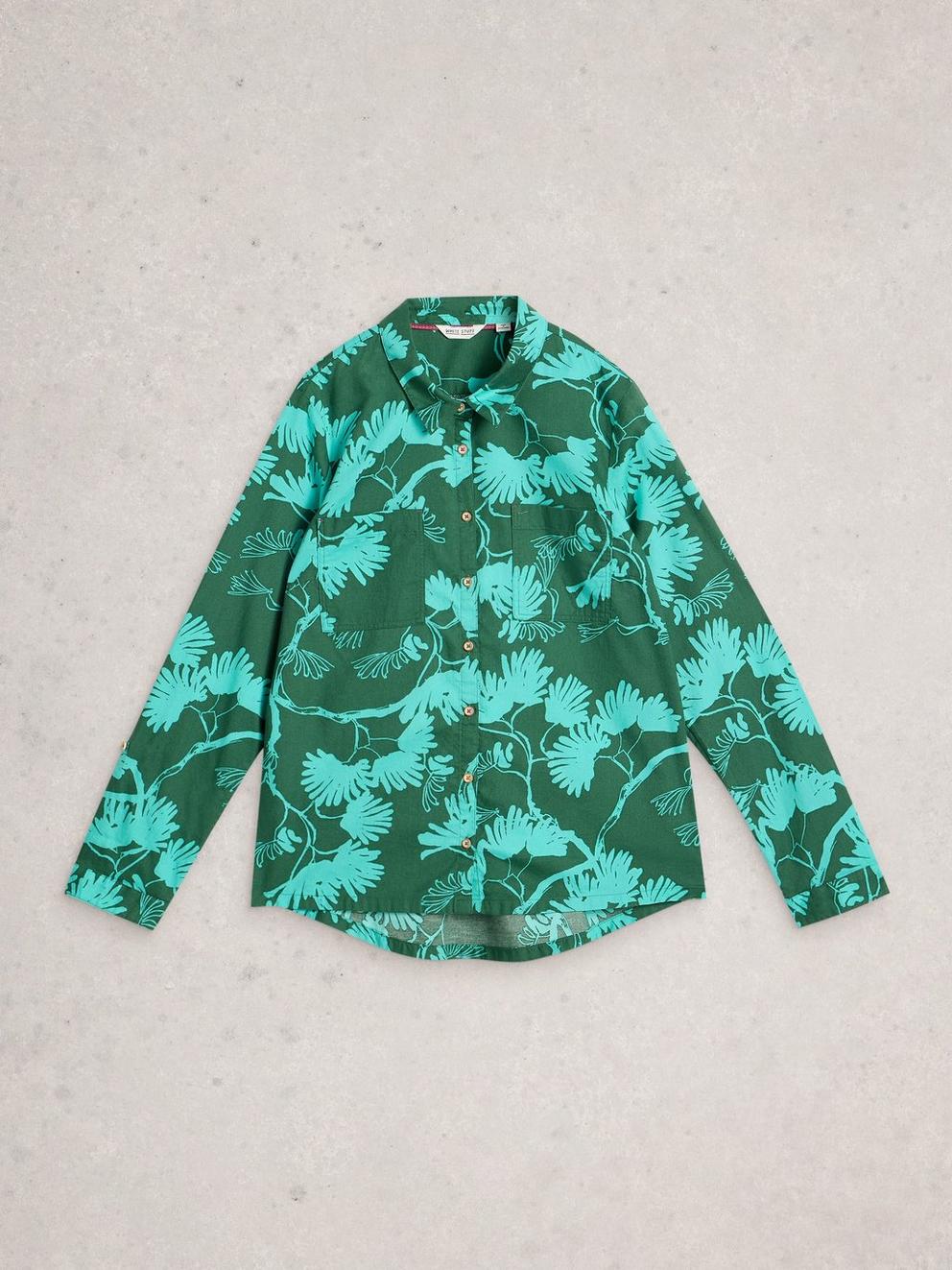 Sophie Long Sleeve Organic Cotton Shirt in GREEN PR - FLAT FRONT