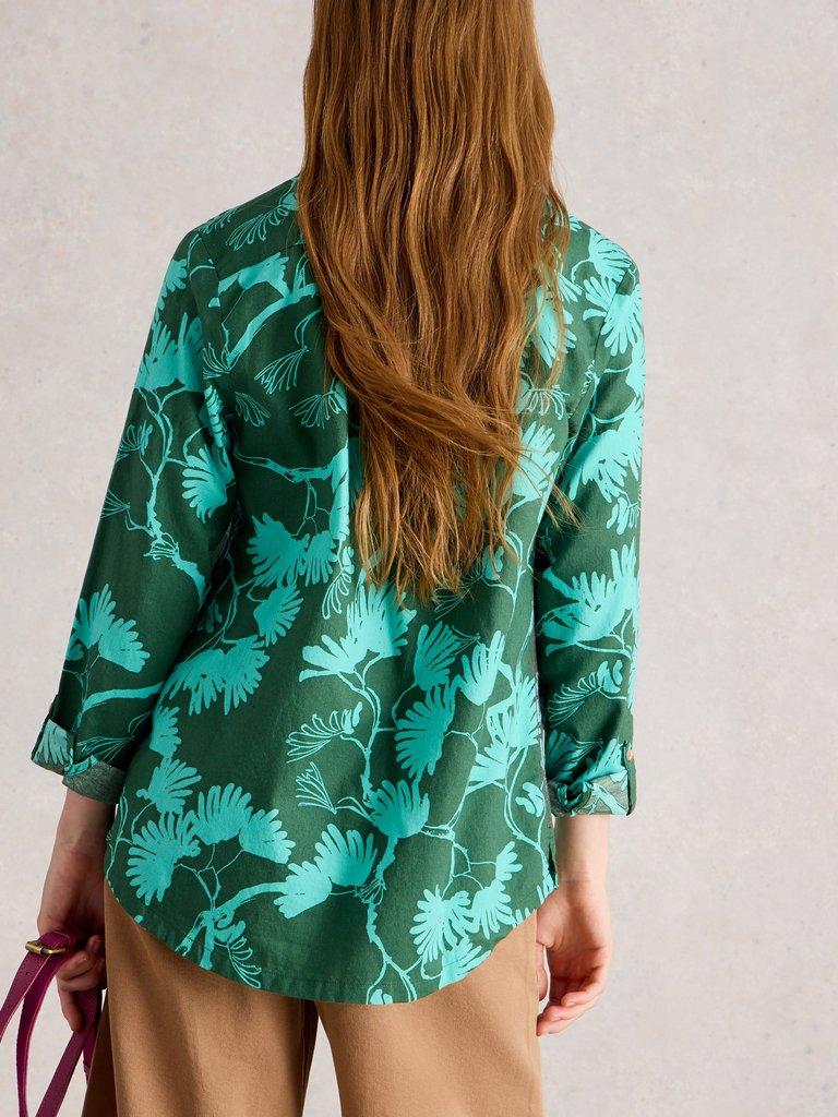 Sophie Long Sleeve Organic Cotton Shirt in GREEN PR - MODEL BACK