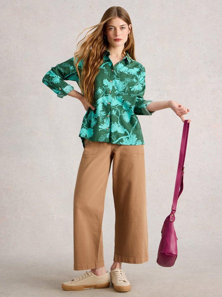 Sophie Long Sleeve Organic Cotton Shirt in GREEN PR - MODEL FRONT