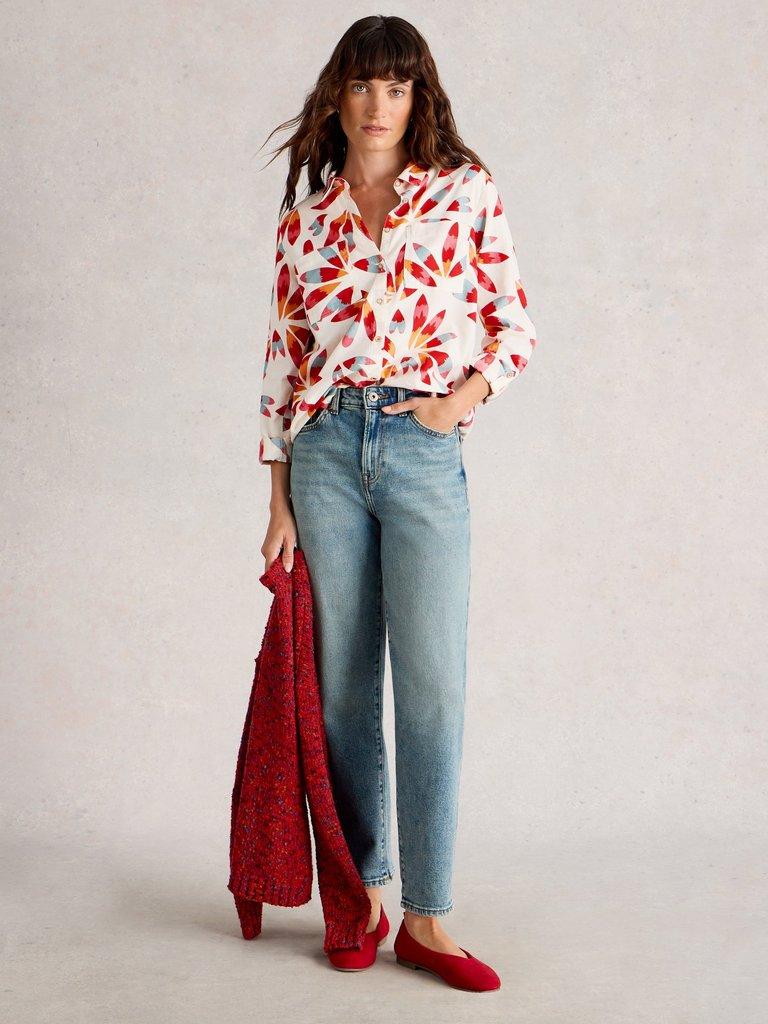 Sophie Long Sleeve Organic Cotton Shirt in IVORY PR - MODEL FRONT