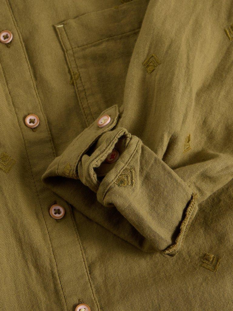 Sophie Long Sleeve Organic Cotton Shirt in KHAKI GRN - FLAT DETAIL