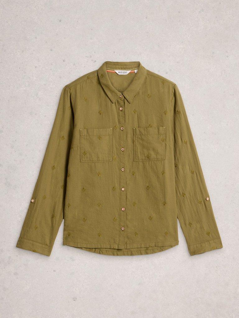 Sophie Long Sleeve Organic Cotton Shirt in KHAKI GRN - FLAT FRONT