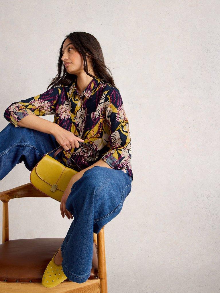 Sophie Long Sleeve Organic Cotton Shirt in NAVY PR - LIFESTYLE