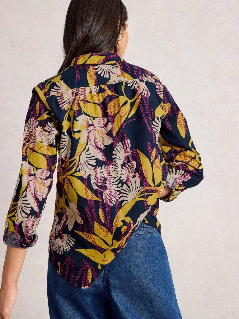 Sophie Long Sleeve Organic Cotton Shirt in NAVY PR - MODEL BACK