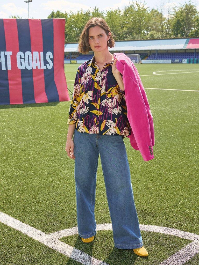 Sophie Long Sleeve Organic Cotton Shirt in NAVY PR - MIXED