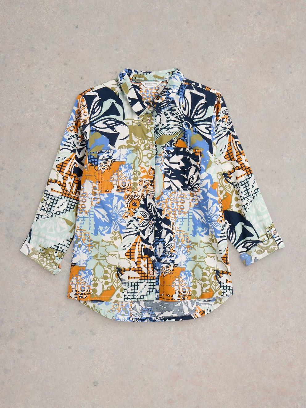 Sophie Long Sleeve Organic Cotton Shirt in ORANGE MLT - FLAT FRONT