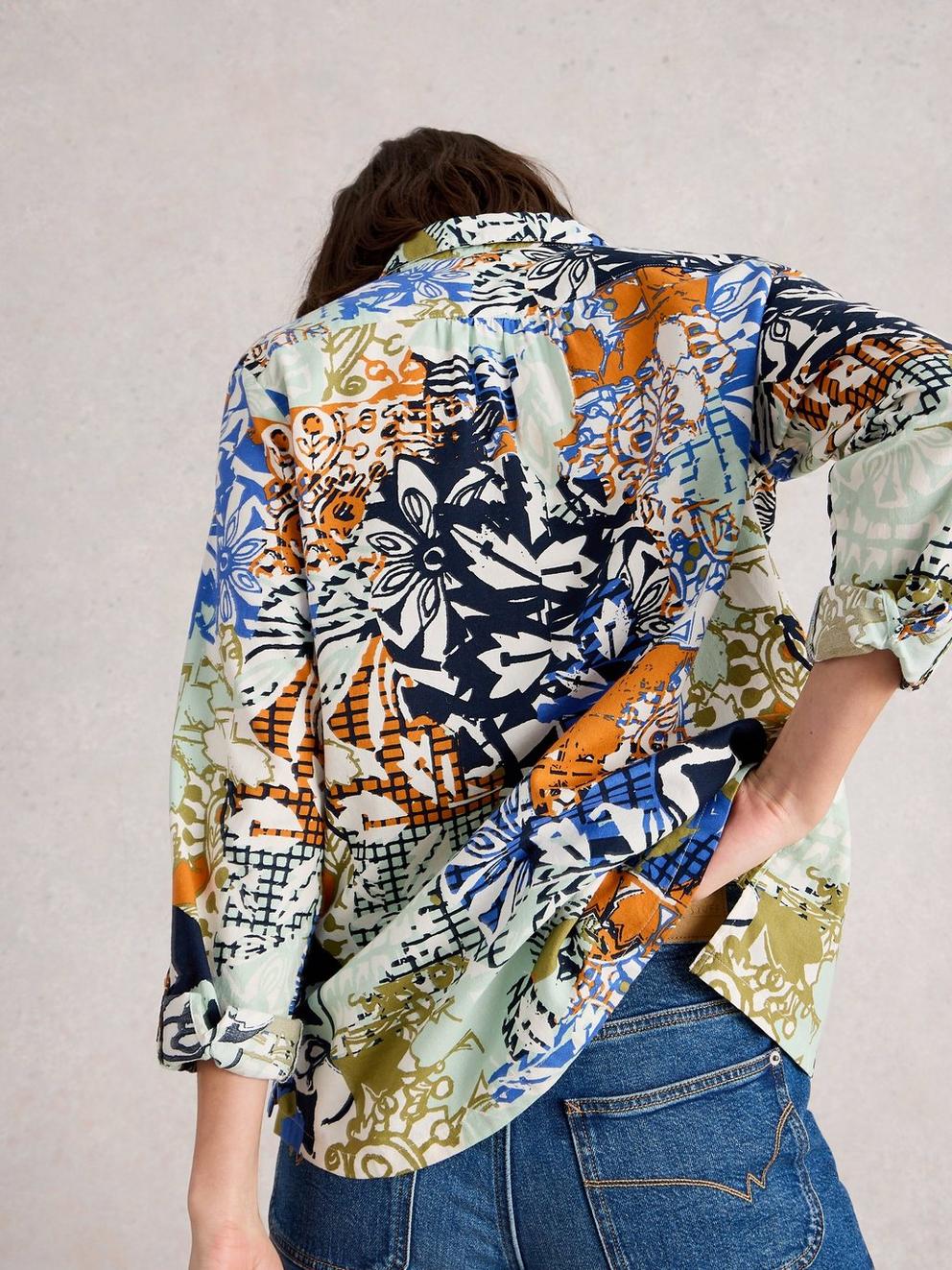 Sophie Long Sleeve Organic Cotton Shirt in ORANGE MLT - MODEL BACK