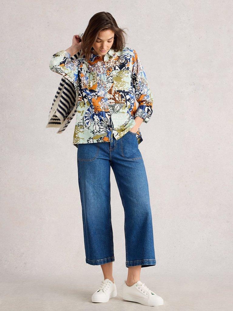 Sophie Long Sleeve Organic Cotton Shirt in ORANGE MLT - MODEL FRONT