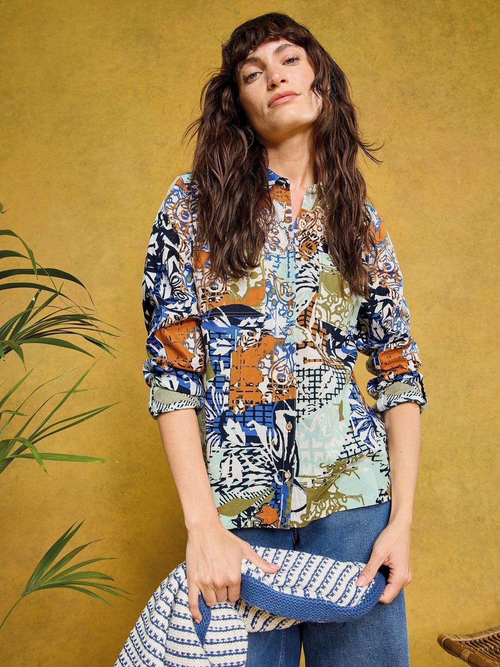 Sophie Long Sleeve Organic Cotton Shirt in ORANGE MLT - MIXED