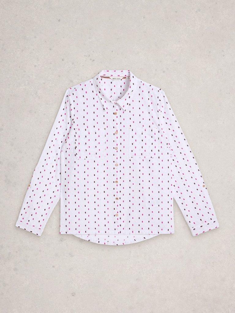 Sophie Long Sleeve Organic Cotton Shirt in WHITE MLT - FLAT FRONT
