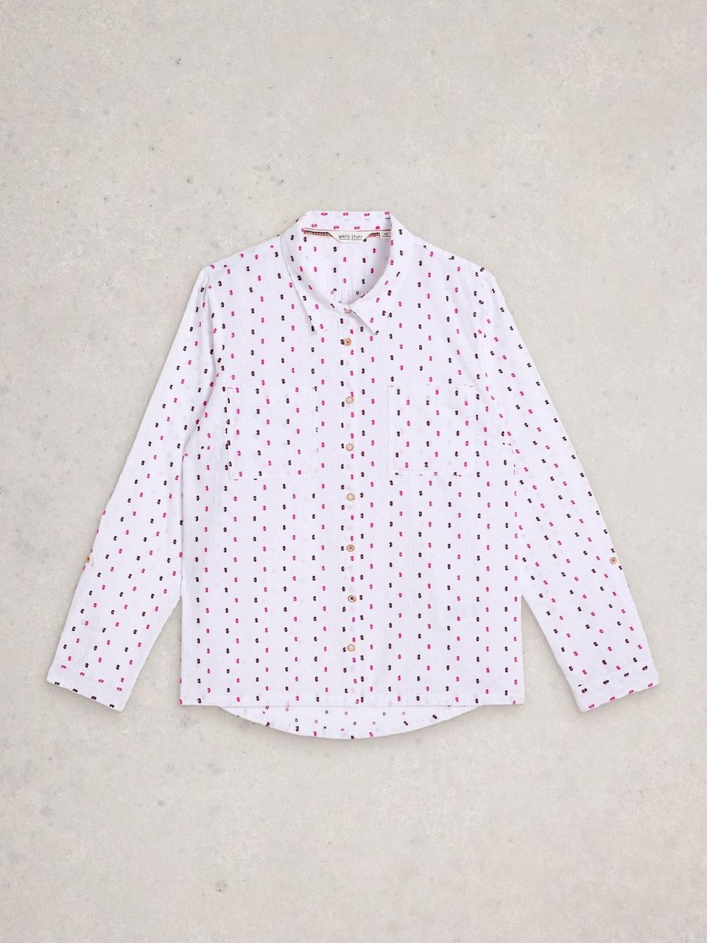Sophie Long Sleeve Organic Cotton Shirt in WHITE MLT - FLAT FRONT