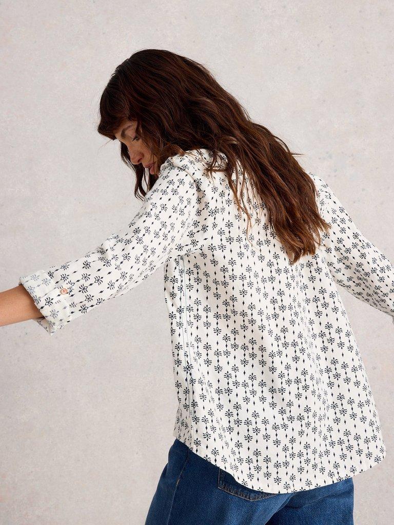 Sophie Long Sleeve Organic Cotton Shirt in WHITE PR - MODEL BACK