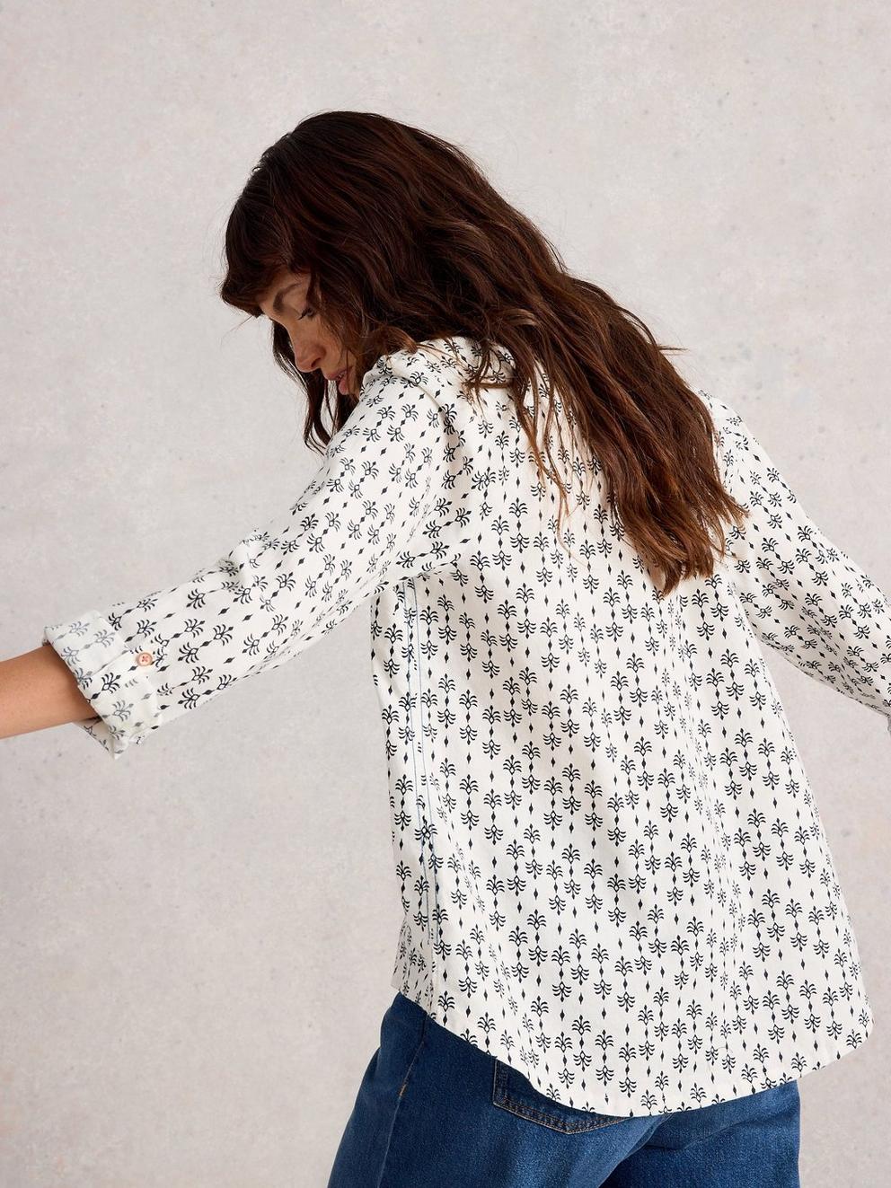 Sophie Long Sleeve Organic Cotton Shirt in WHITE PR - MODEL BACK