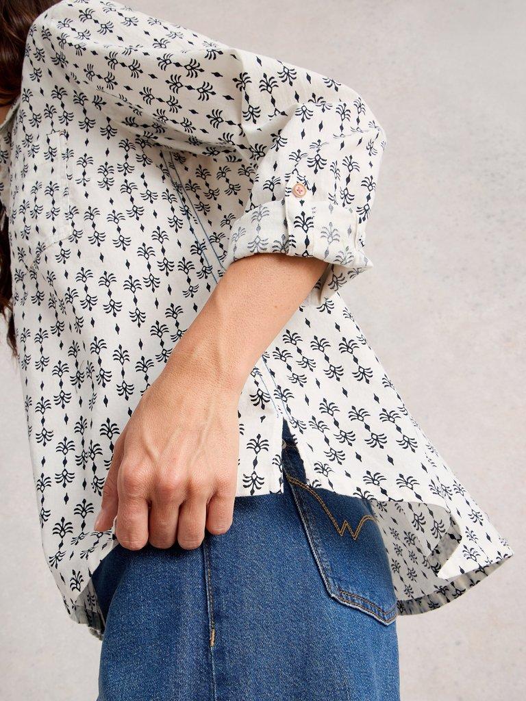 Sophie Long Sleeve Organic Cotton Shirt in WHITE PR - MODEL DETAIL