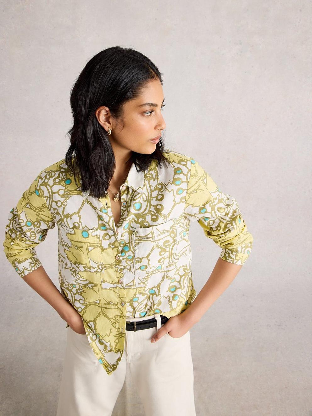 Sophie Long Sleeve Organic Cotton Shirt in YELLOW MLT - LIFESTYLE