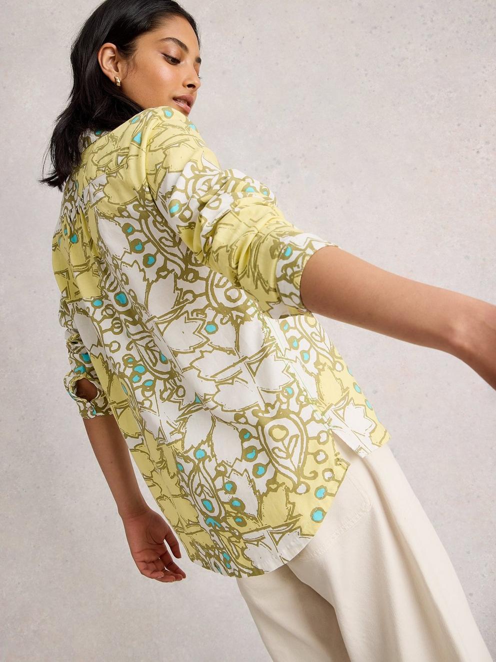 Sophie Long Sleeve Organic Cotton Shirt in YELLOW MLT - MODEL BACK
