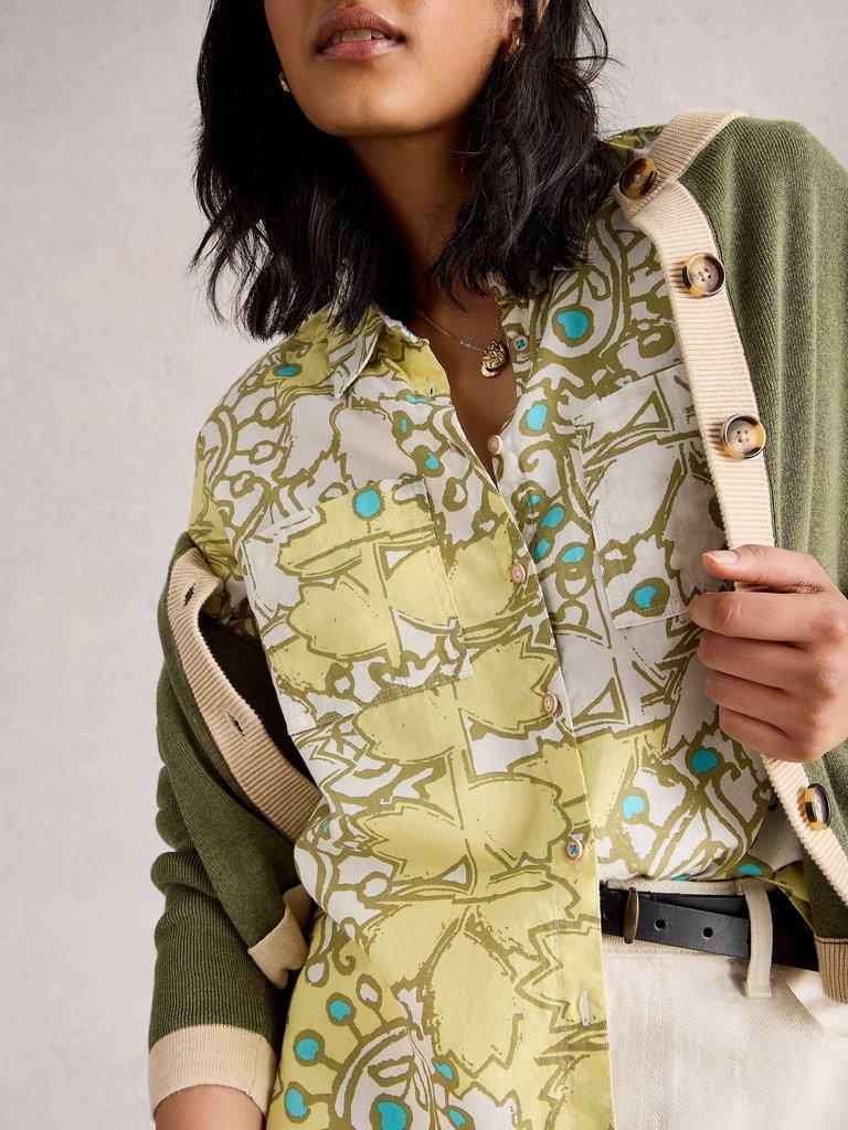 Sophie Long Sleeve Organic Cotton Shirt in YELLOW MLT - MODEL DETAIL