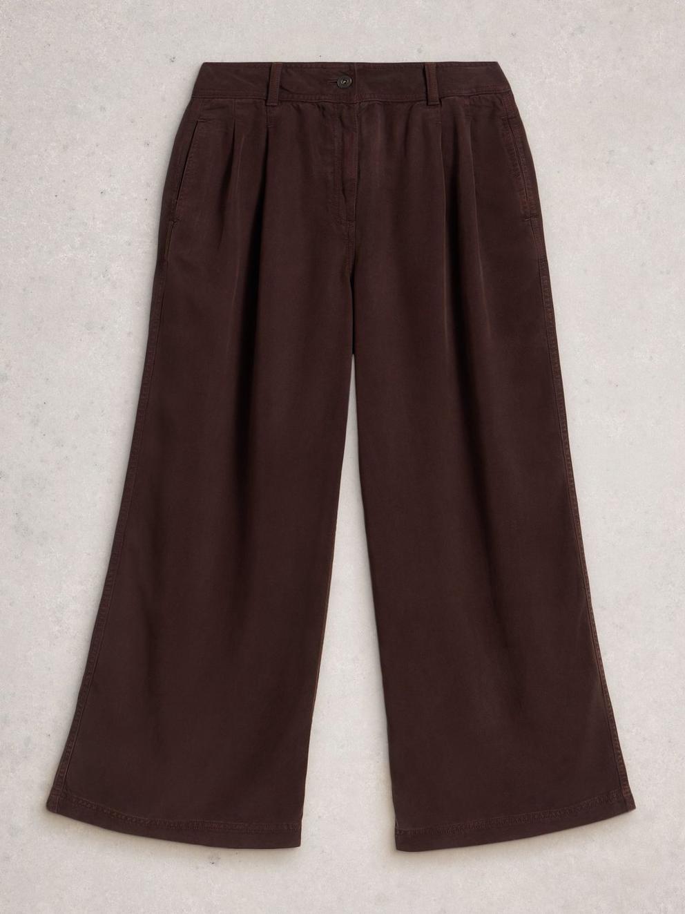 Sasha Wide Leg Full Length Trouser in DK BROWN - FLAT FRONT