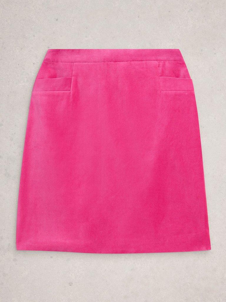 Coral Velvet Knee Length Skirt in BRT PINK - FLAT FRONT