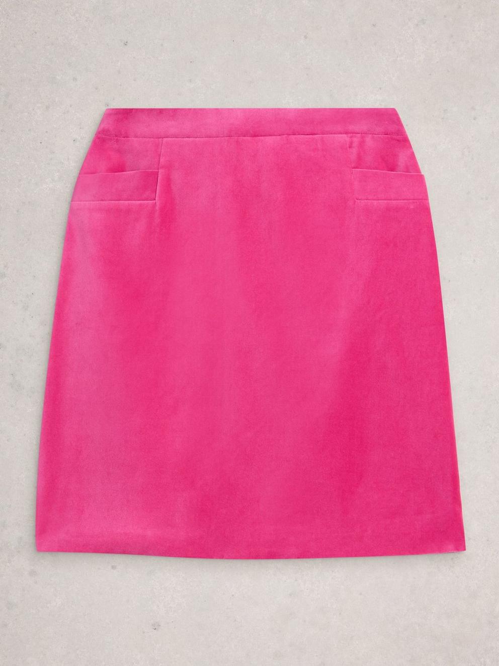 Coral Velvet Knee Length Skirt in BRT PINK - FLAT FRONT