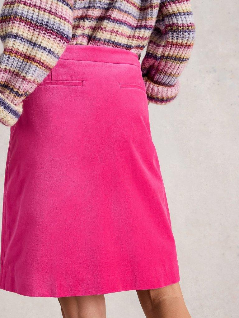 Coral Velvet Knee Length Skirt in BRT PINK - MODEL BACK