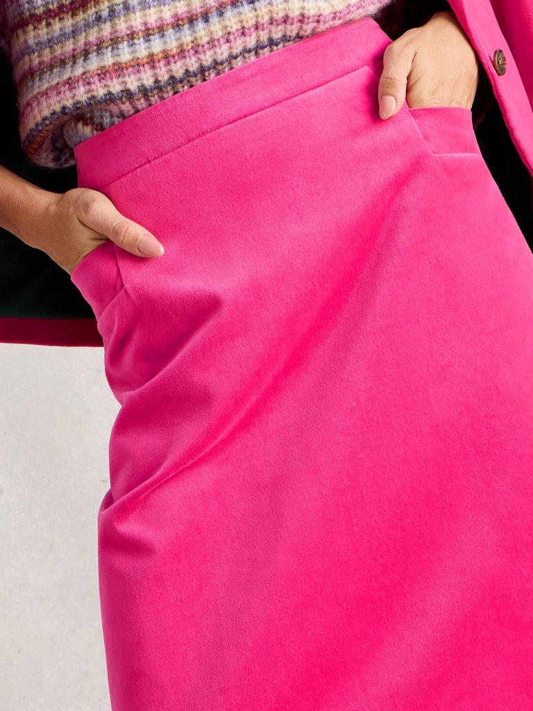 Coral Velvet Knee Length Skirt in BRT PINK - MODEL DETAIL