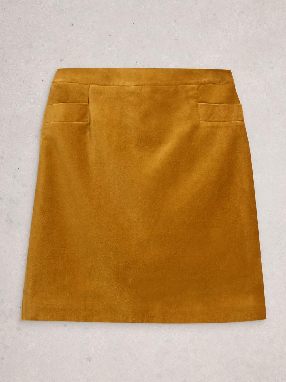 Coral Velvet Knee Length Skirt in DK CHART - FLAT FRONT