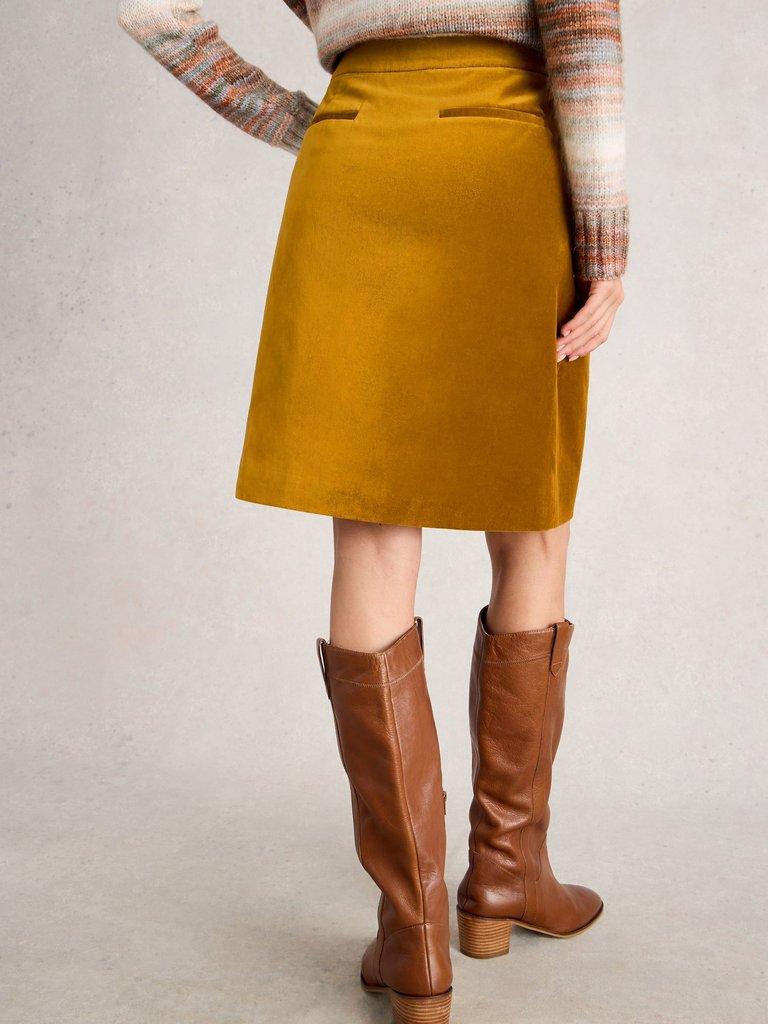 Coral Velvet Knee Length Skirt in DK CHART - MODEL BACK