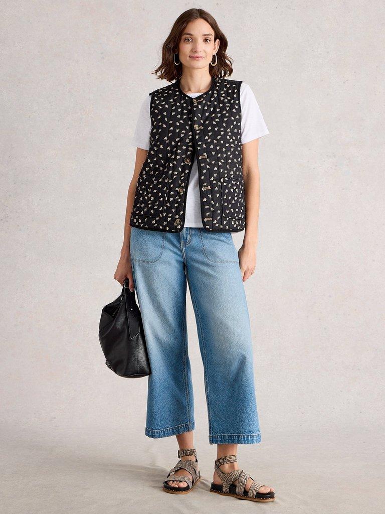 Emma Reversible Gilet in BLK MLT - MODEL FRONT