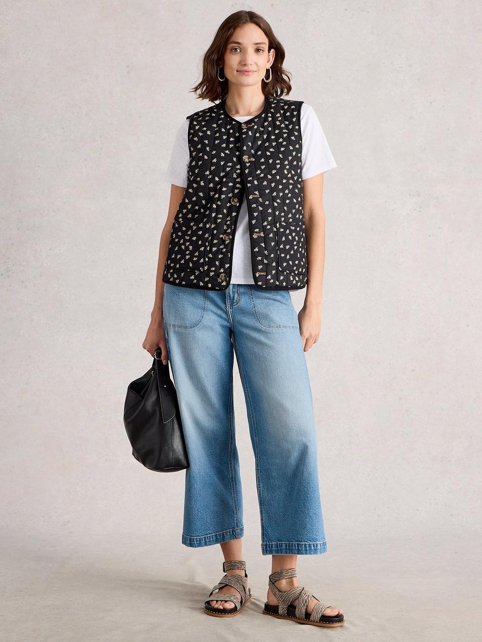 Emma Reversible Gilet in BLK MLT - MODEL FRONT