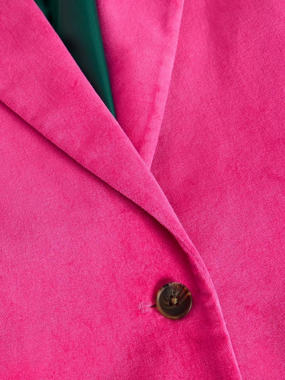 Evelyn Velvet Collared Blazer in BRT PINK - FLAT DETAIL