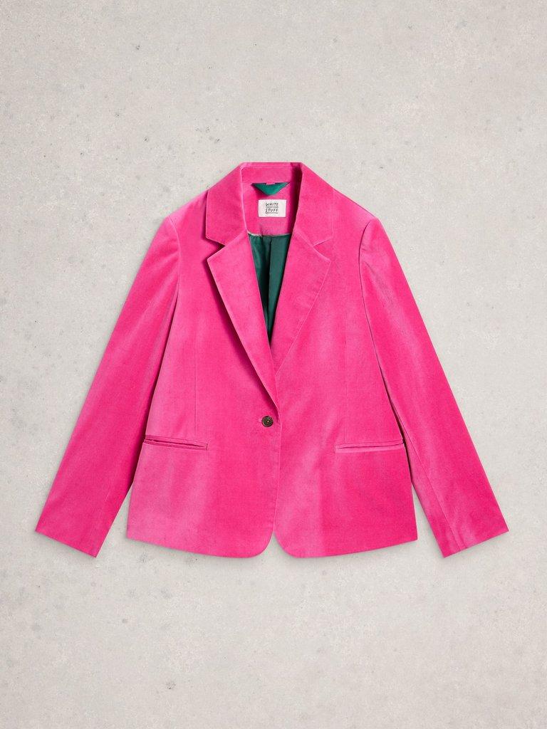 Evelyn Velvet Collared Blazer in BRT PINK - FLAT FRONT