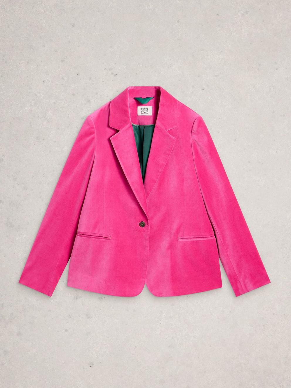 Evelyn Velvet Collared Blazer in BRT PINK - FLAT FRONT