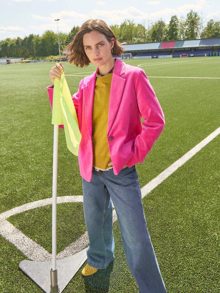 Evelyn Velvet Collared Blazer in BRT PINK - MIXED