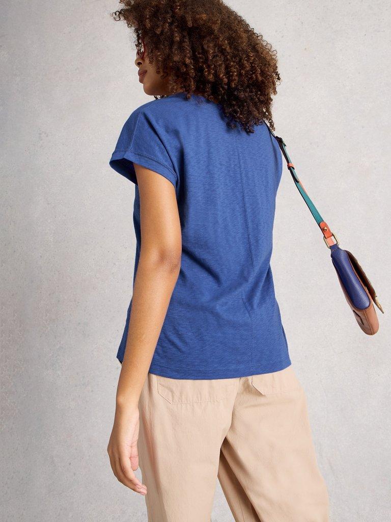 NELLY TEE NOTCH NECK in DEEP BLUE - MODEL BACK