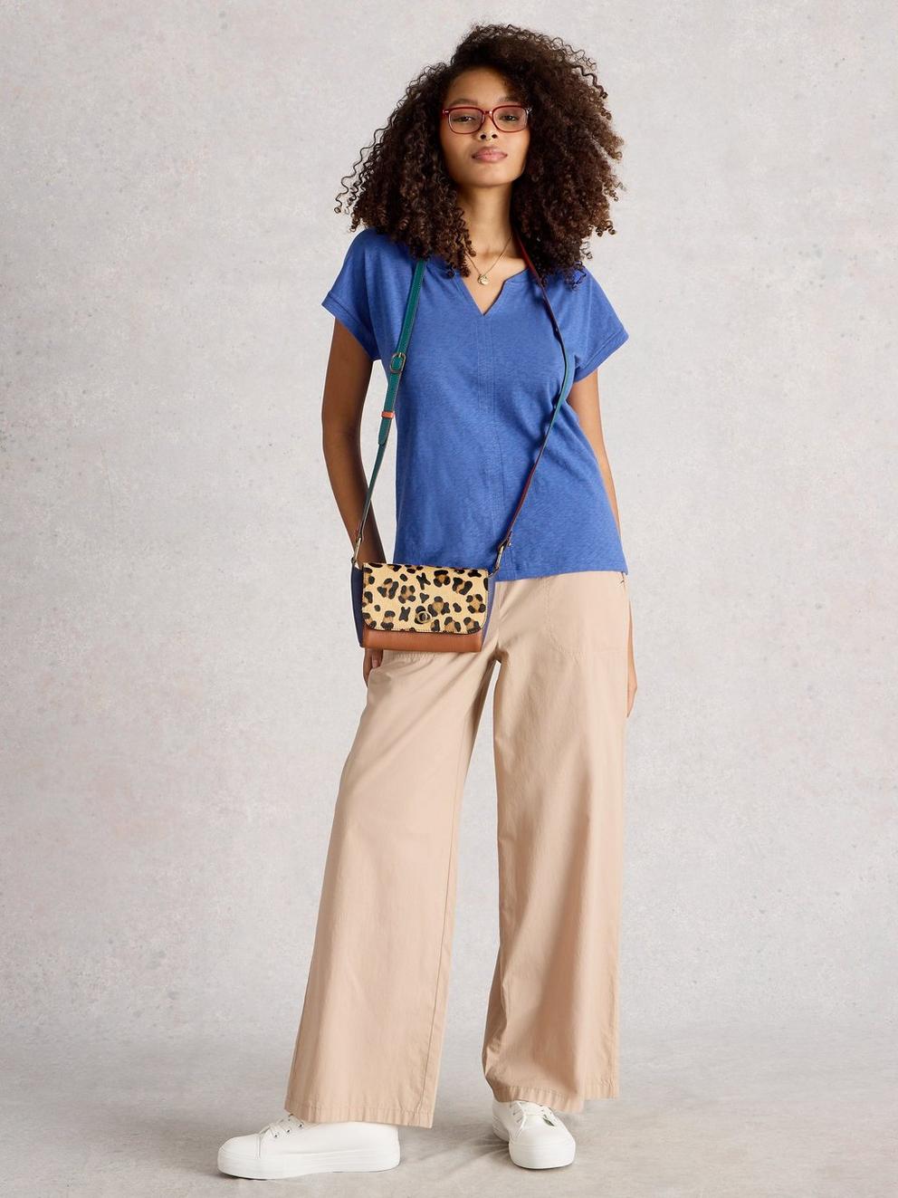 NELLY TEE NOTCH NECK in DEEP BLUE - MODEL FRONT