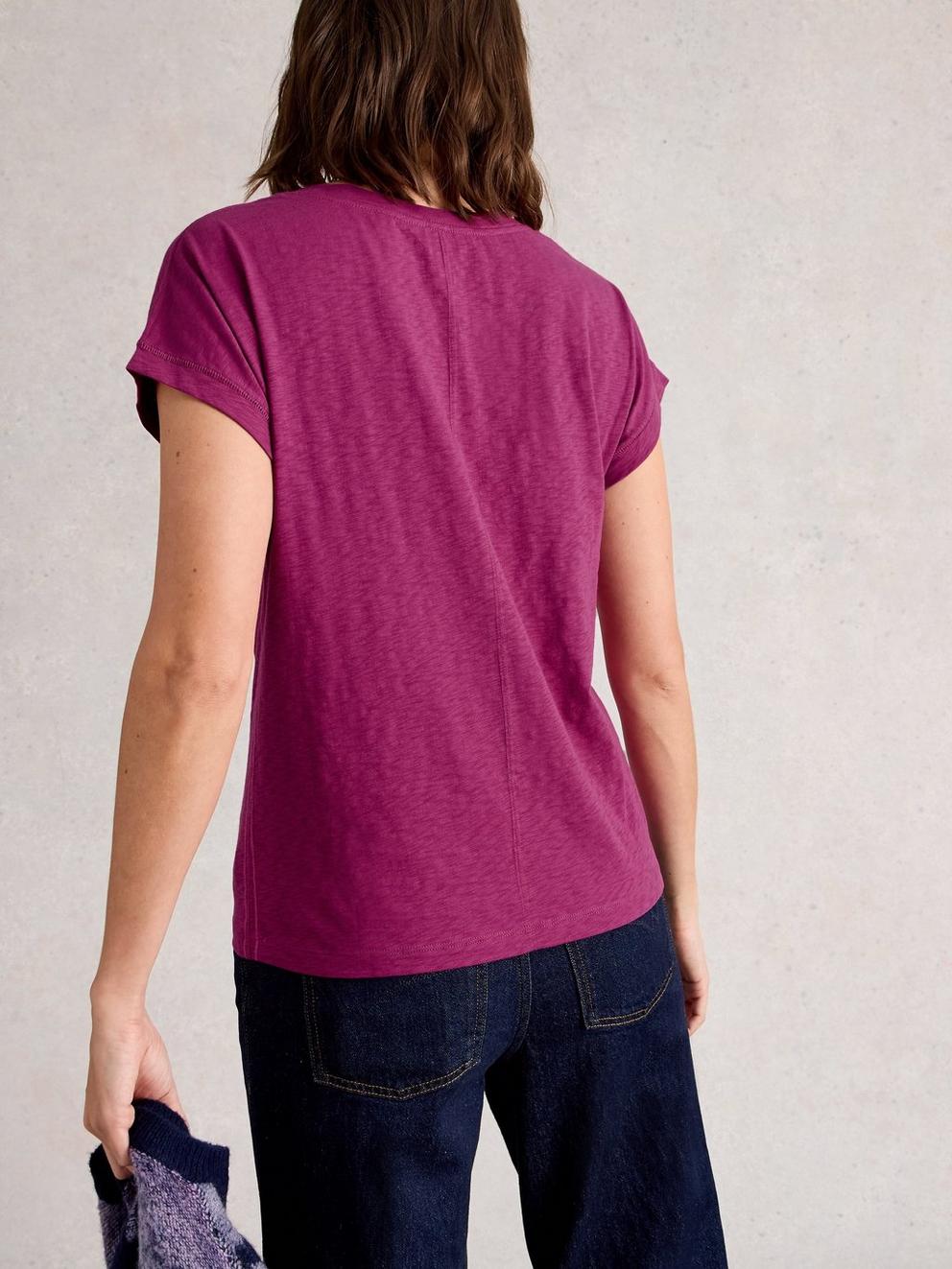 NELLY TEE NOTCH NECK in DK PLUM - MODEL BACK