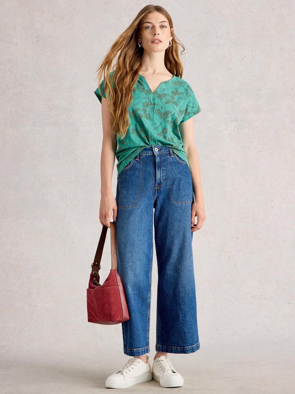 NELLY TEE NOTCH NECK in GREEN PR - MODEL FRONT