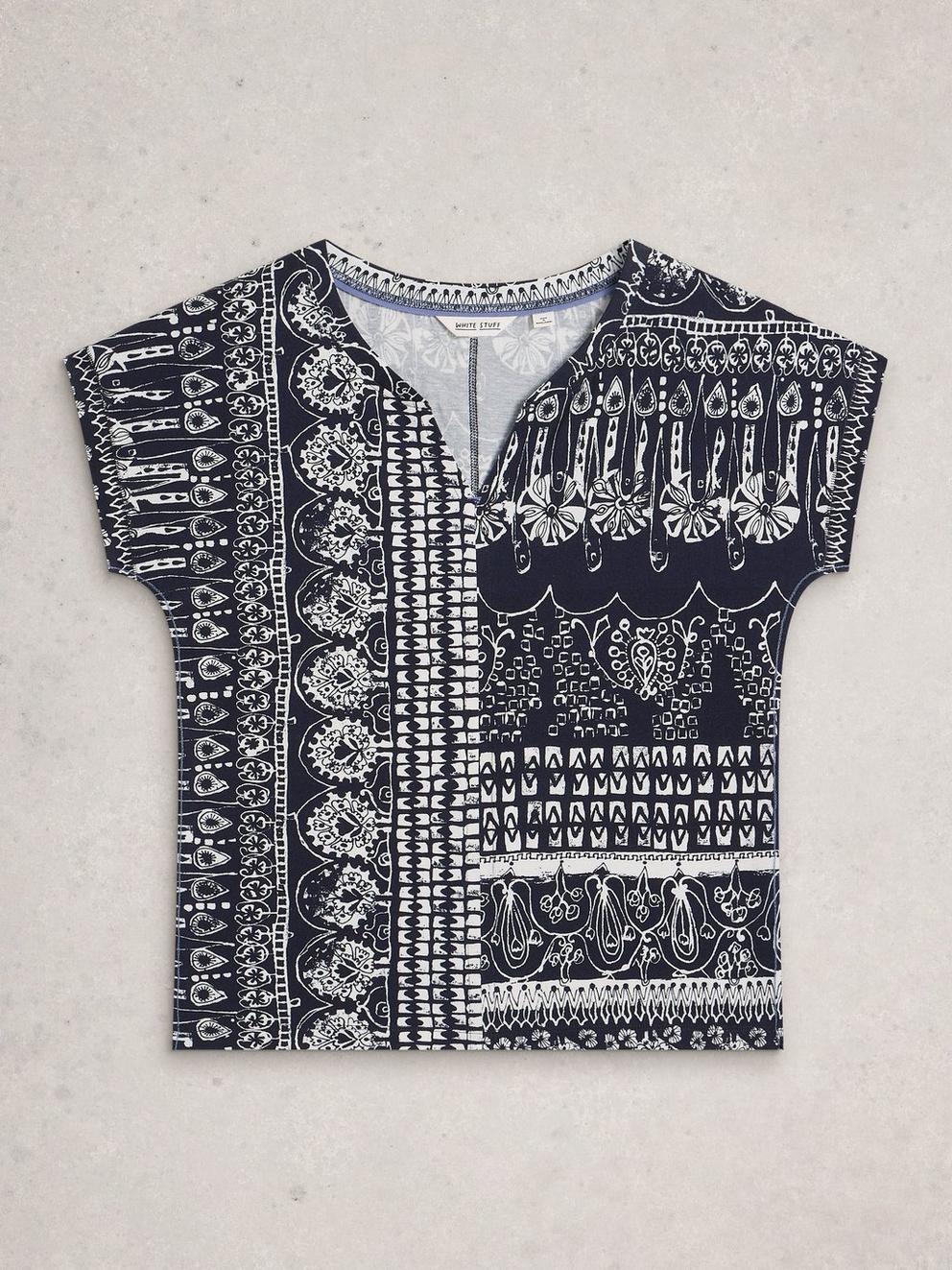 NELLY TEE NOTCH NECK in NAVY PR - FLAT FRONT