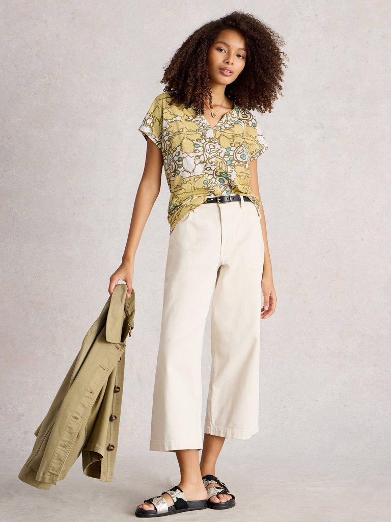 NELLY TEE NOTCH NECK in WHITE PR - MODEL FRONT