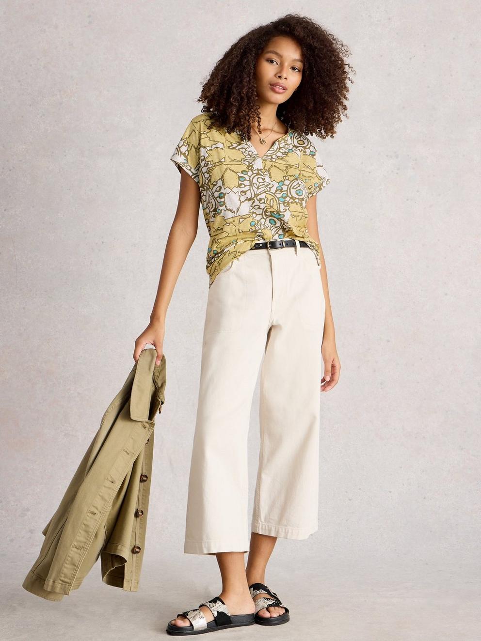 NELLY TEE NOTCH NECK in WHITE PR - MODEL FRONT