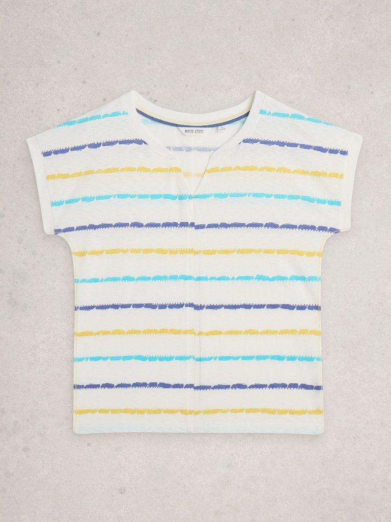 NELLY NOTCH STRIPE NECK TEE in WHITE MLT - FLAT FRONT