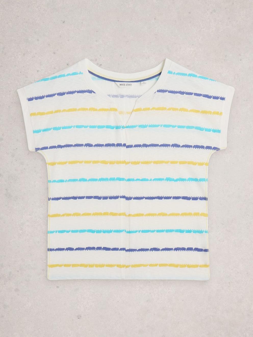 NELLY NOTCH STRIPE NECK TEE in WHITE MLT - FLAT FRONT