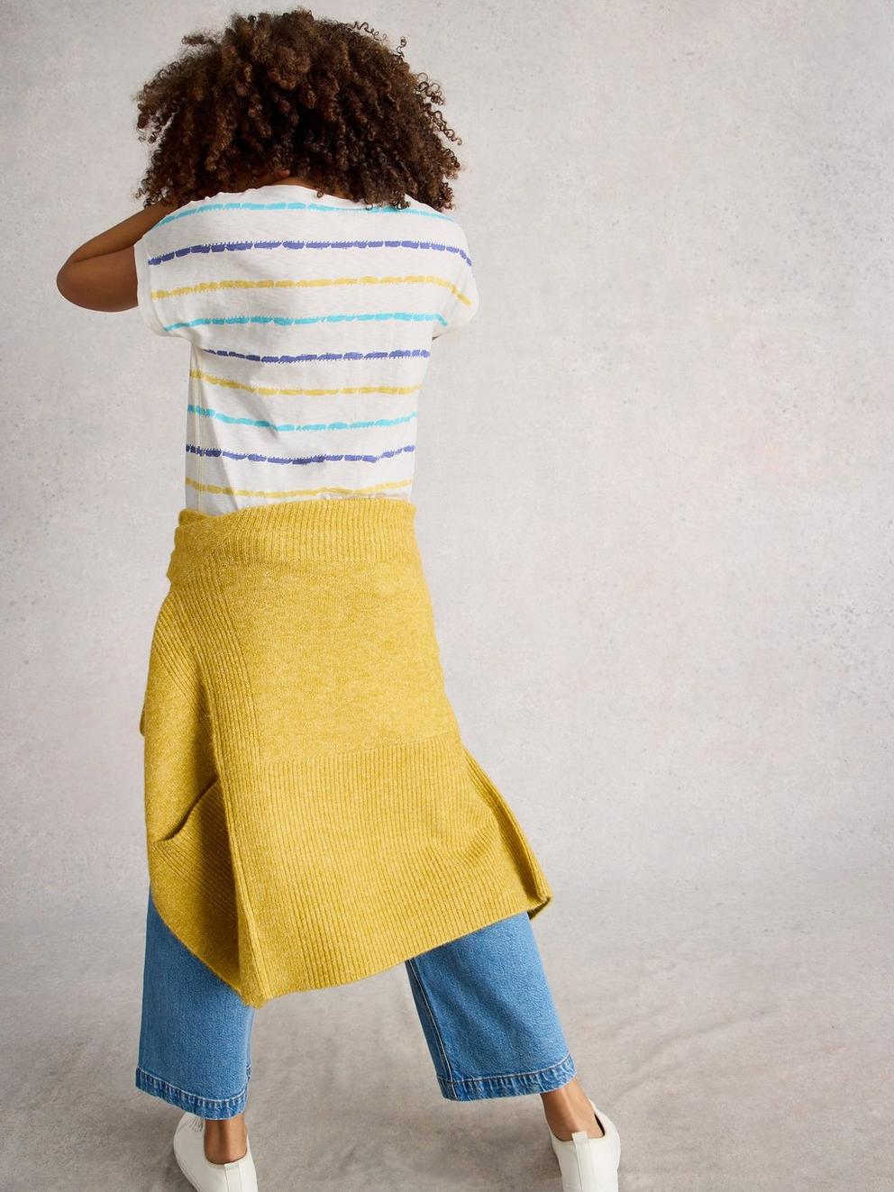 NELLY NOTCH STRIPE NECK TEE in WHITE MLT - MODEL BACK