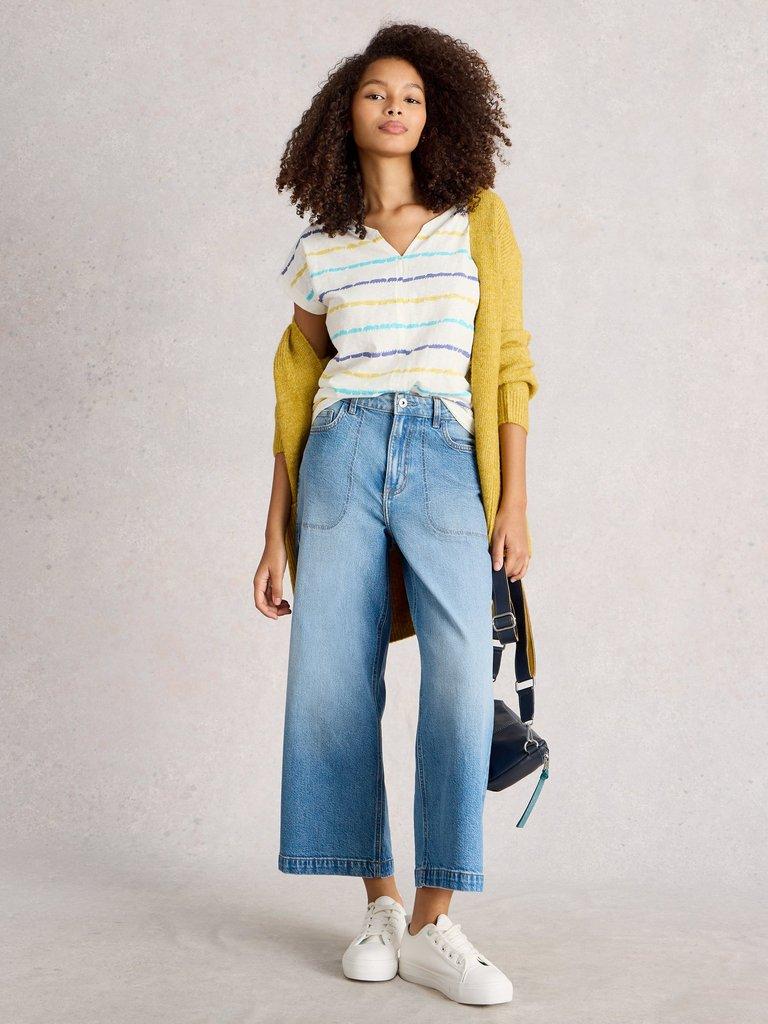 NELLY NOTCH STRIPE NECK TEE in WHITE MLT - MODEL FRONT