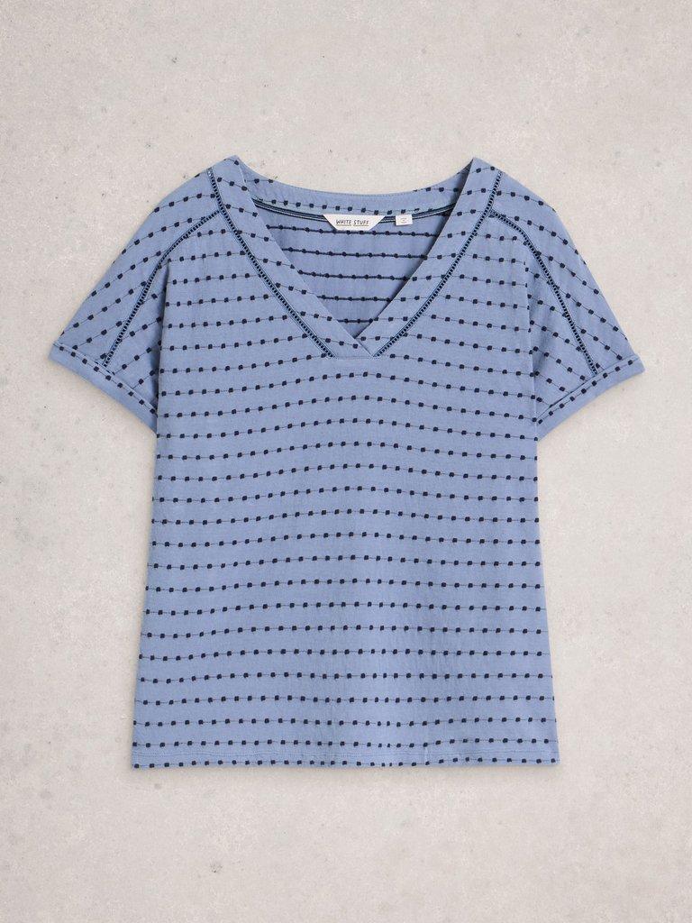 EMBROIDERED STRIPE TEE in BLUE MLT - FLAT FRONT