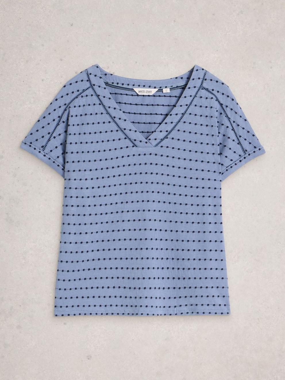 EMBROIDERED STRIPE TEE in BLUE MLT - FLAT FRONT