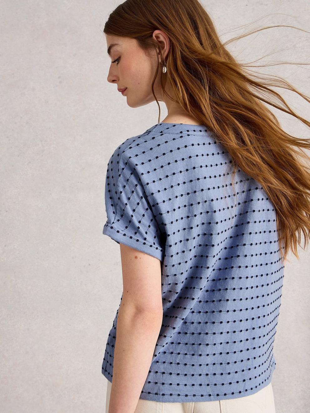 EMBROIDERED STRIPE TEE in BLUE MLT - MODEL BACK