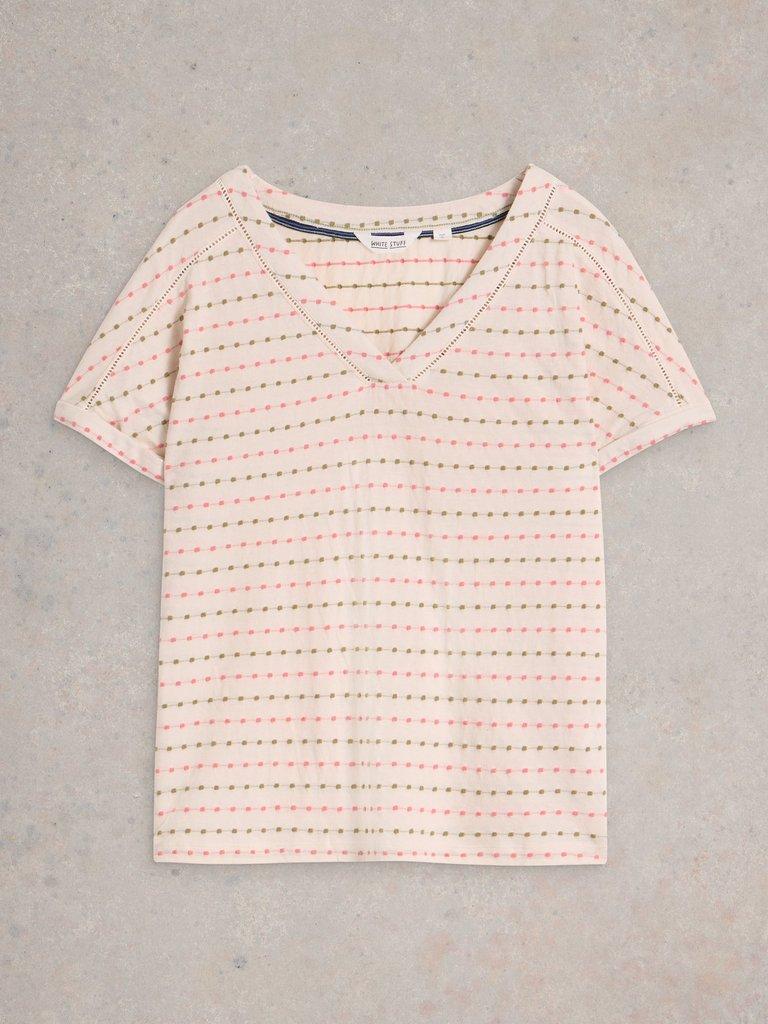 EMBROIDERED STRIPE TEE in IVORY MLT - FLAT FRONT